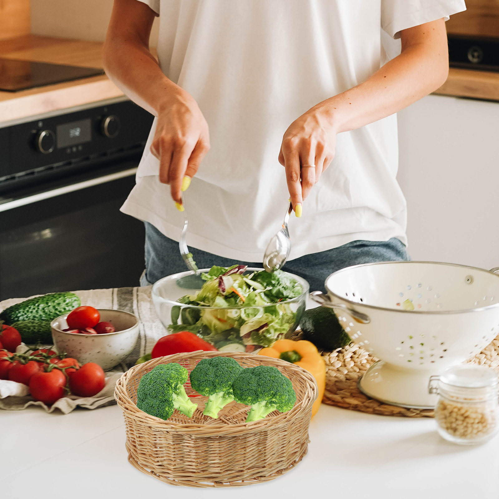 Round Woven Storage Basket Nat - Food Snacks With Fiber のレビューと価格