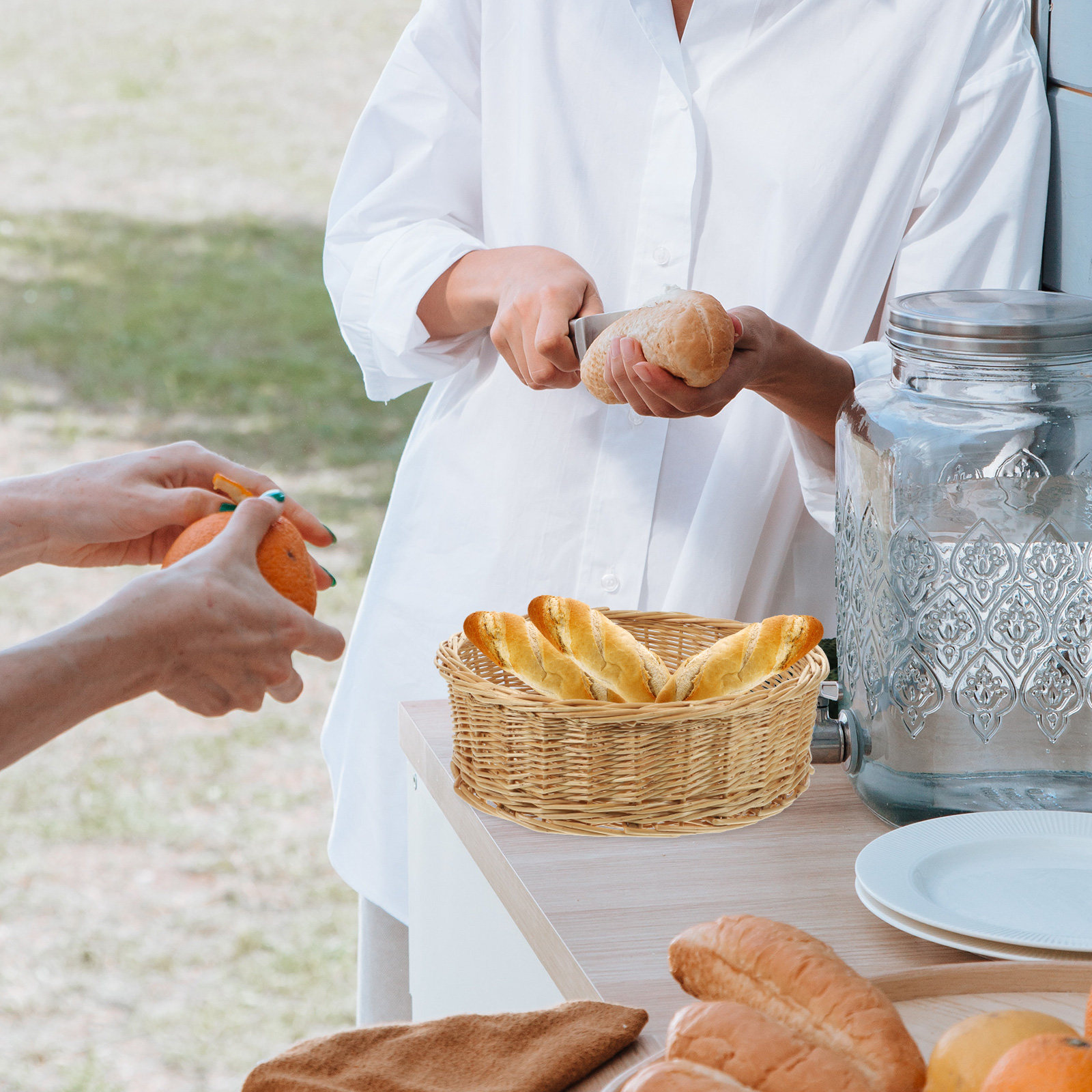 Round Woven Storage Basket Nat - Food Snacks With Fiber のレビューと価格