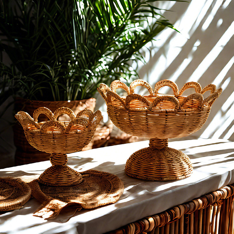 Rattan Pedestal Fruit Bowl Hig - Food Snacks With Fiber のレビューと価格