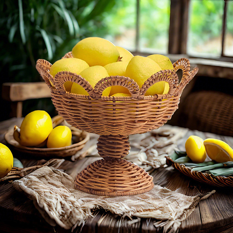 Rattan Pedestal Fruit Bowl Hig - Food Snacks With Fiber のレビューと価格