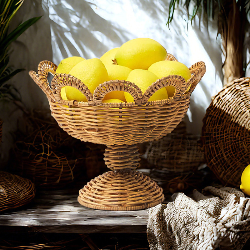 Rattan Pedestal Fruit Bowl Hig - Food Snacks With Fiber のレビューと価格
